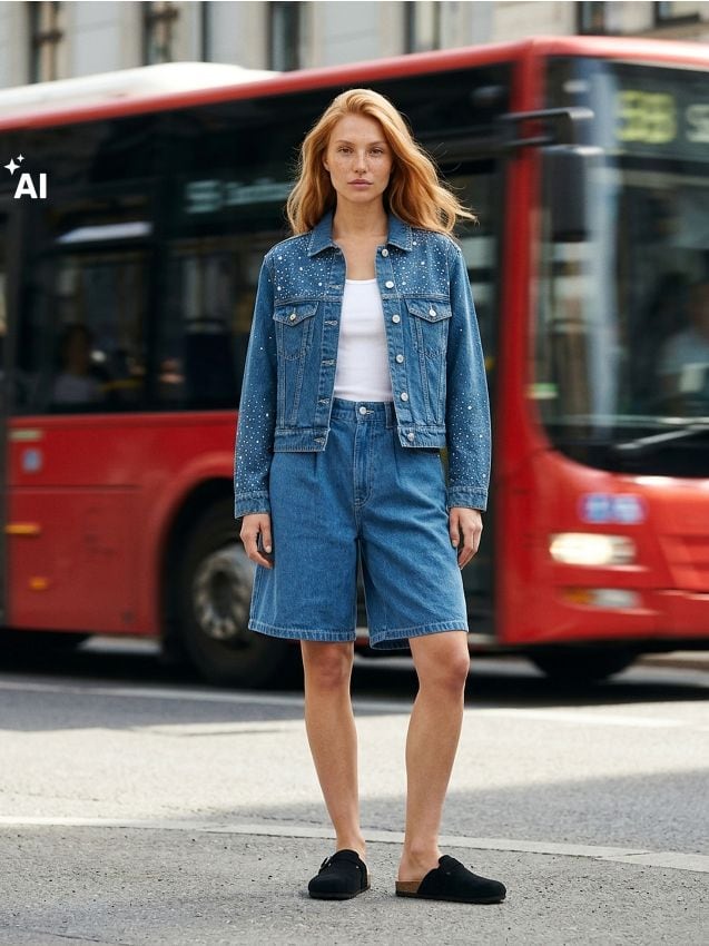 Sinsay - Geacă din denim cu strasuri - albastru