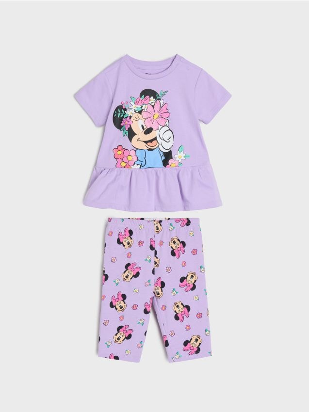 Sinsay - Compleu din bumbac cu imprimeu floral Minnie Mouse - lavand