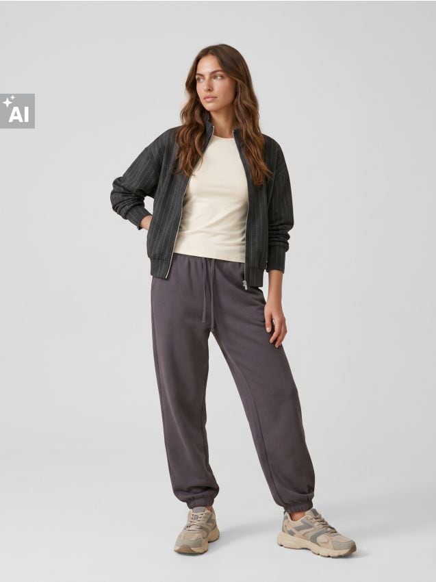 Sinsay - Pantaloni de trening tip jogger - gri-închis