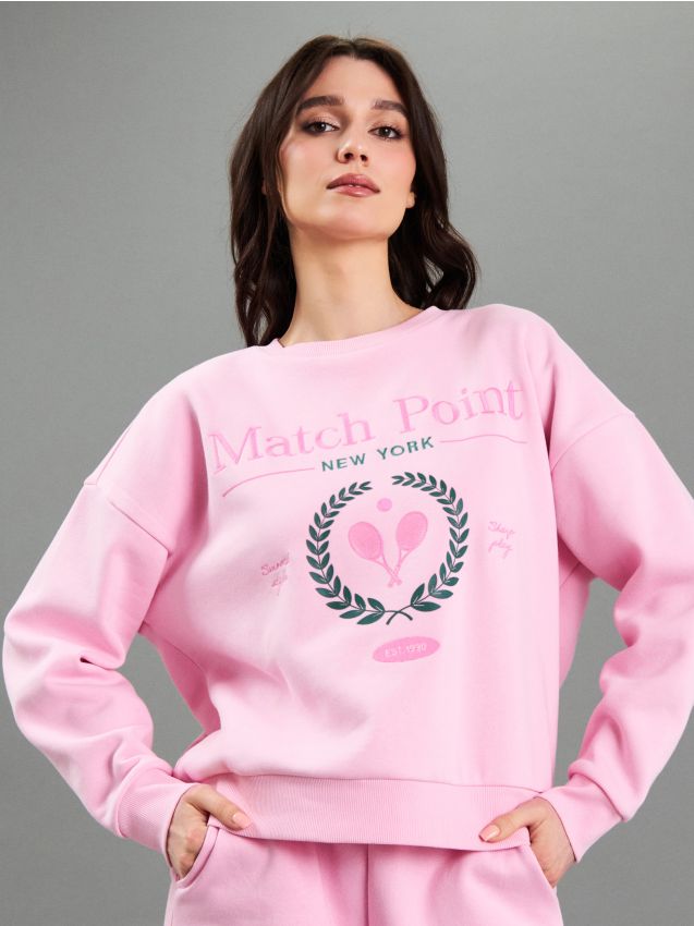 Sinsay - Bawełniana bluza crewneck z haftem - begonia