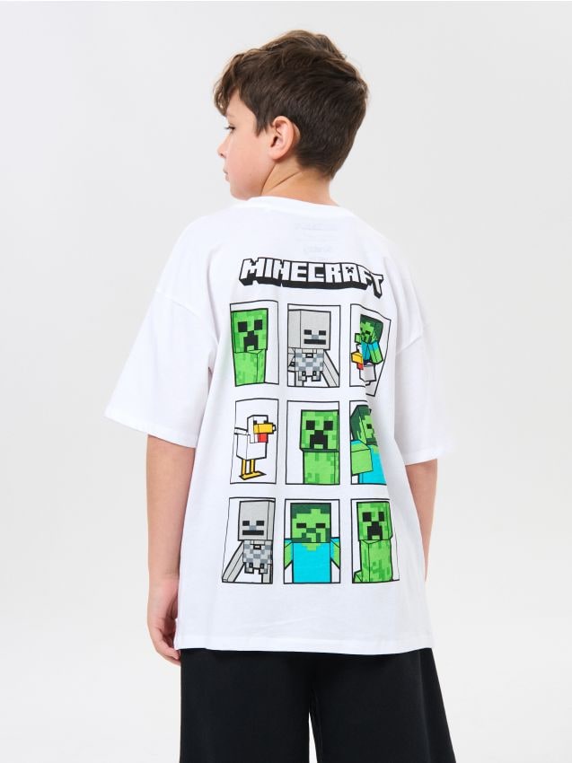 Sinsay - Tricou din bumbac cu imprimeu pe spate Minecraft - alb