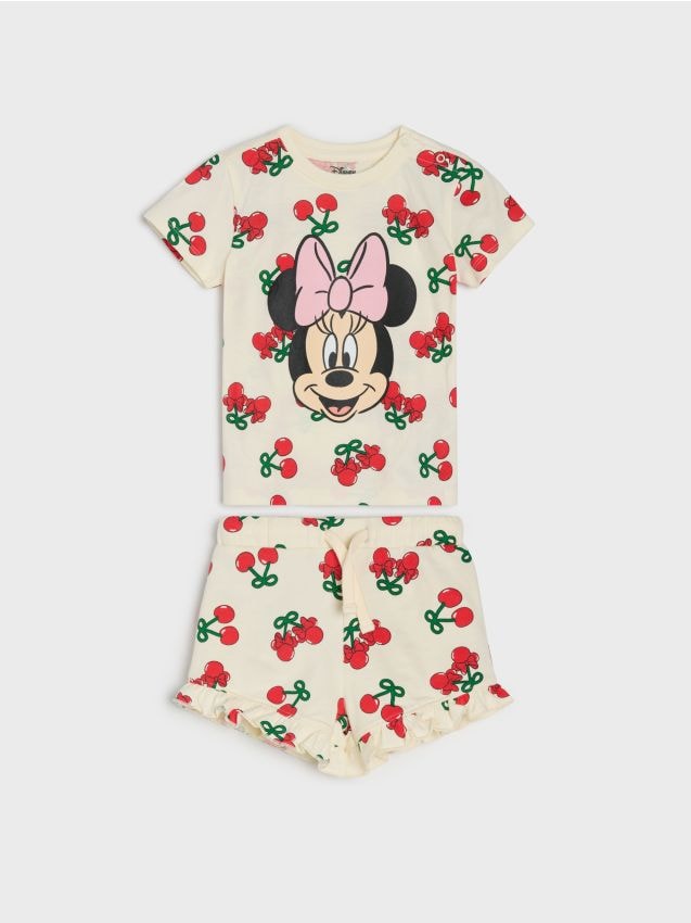 Sinsay - Compleu cu tricou și pantaloni scurți Minnie Mouse - crem