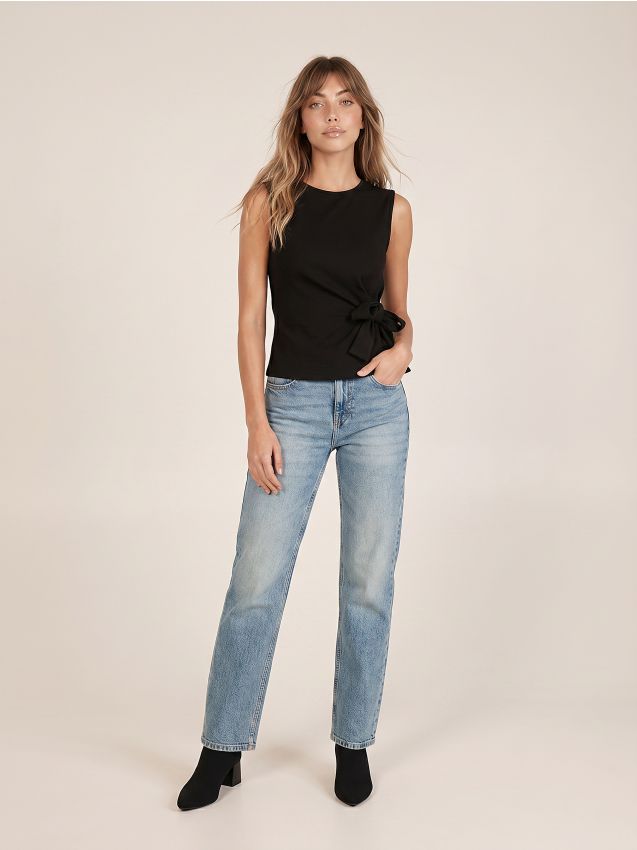 Sinsay - Blugi straight comfort cu talie medie - albastru