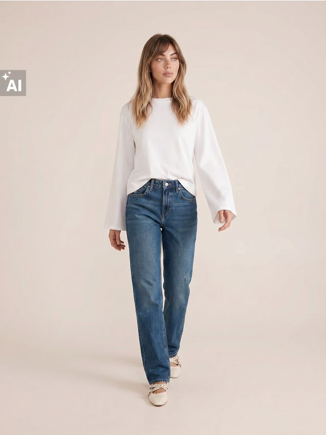 Sinsay - Blugi straight comfort cu efect prespălat - bleumarin