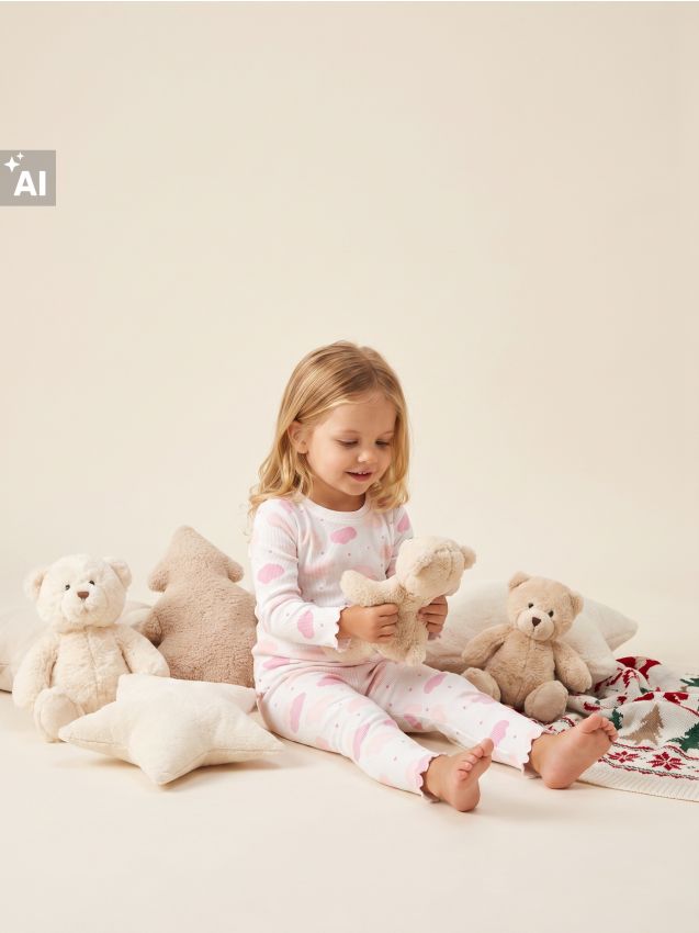 Sinsay - Pijama din bumbac cu norișori - crem