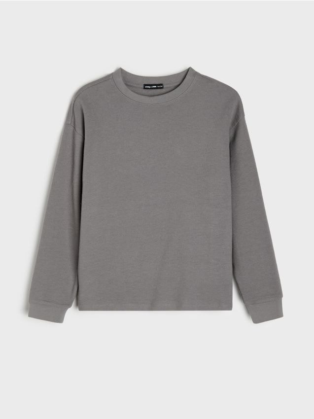 Sinsay - Tricou din bumbac, cu mânecă lungă - gri deschis