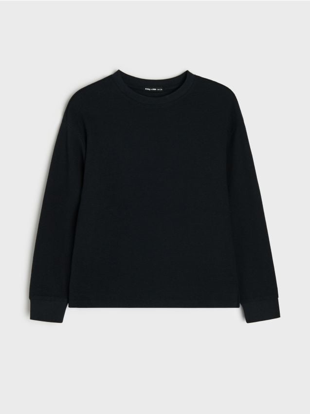 Sinsay - Tricou din bumbac, cu mânecă lungă - negru