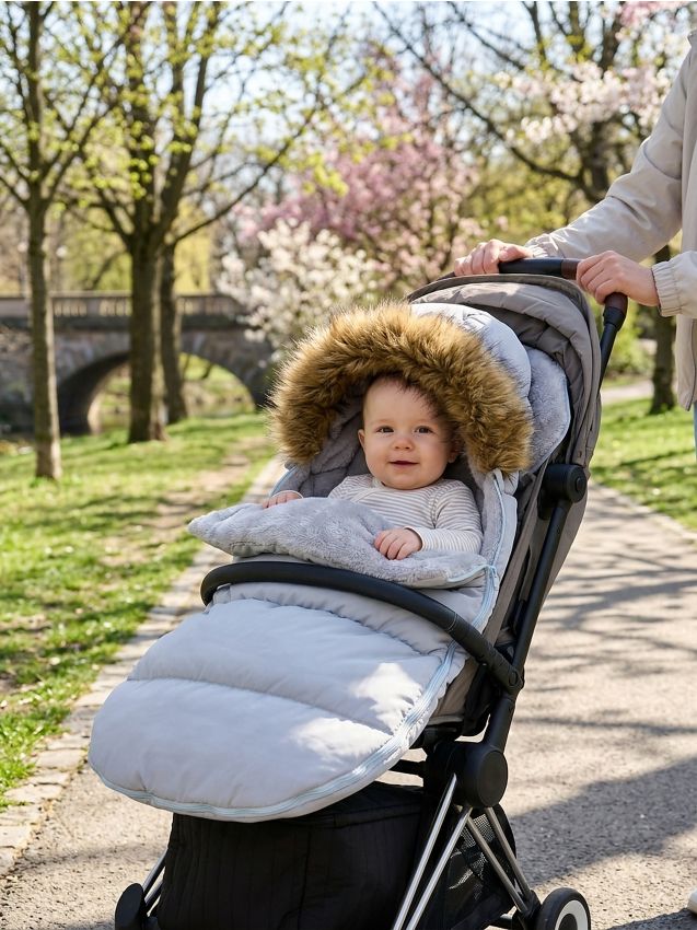 Sinsay - Sac de dormit pentru bebeluși cu blană termoizolantă - gri deschis