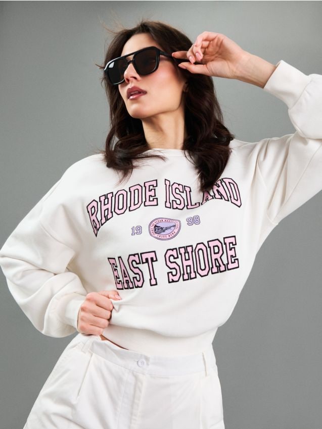 Sinsay - Hanorac cu inscripție brodată - crem