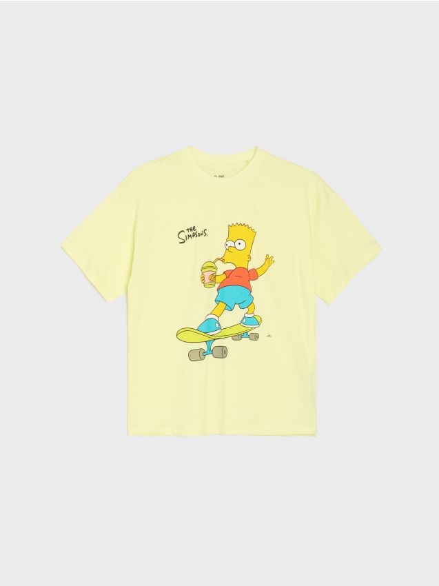 Sinsay - Tricou oversize din bumbac cu imprimeu The Simpsons - galben