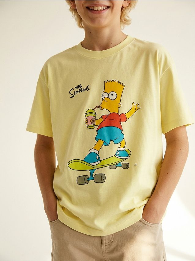 Sinsay - Tricou oversize din bumbac cu imprimeu The Simpsons - galben