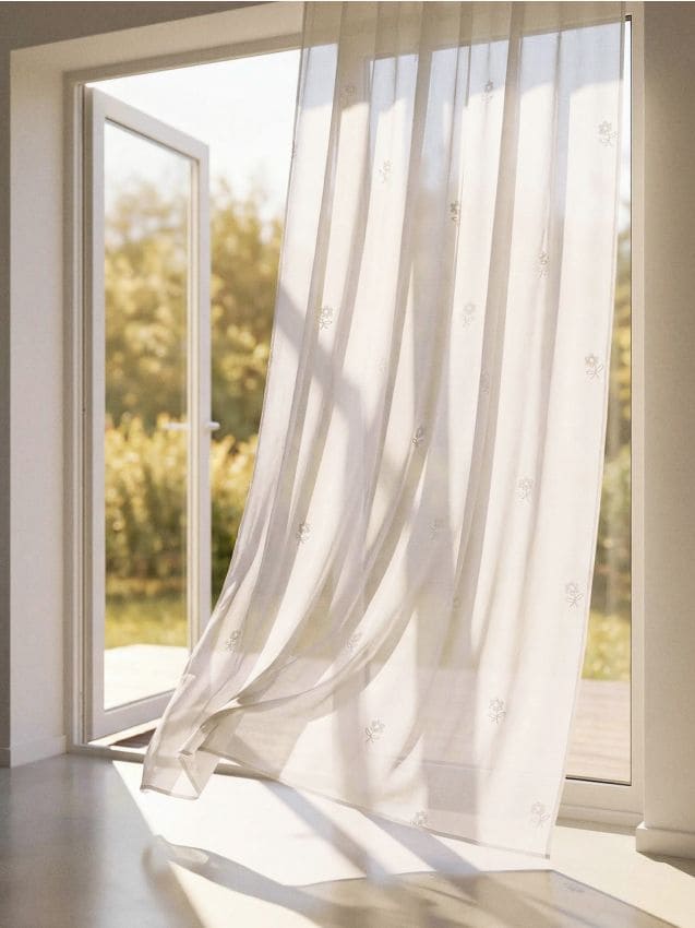 Sinsay - Perdea cu bandă de încrețire și broderie florală - alb