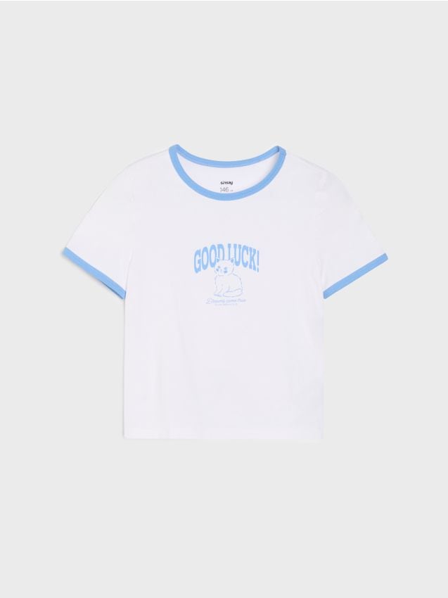 Sinsay - Tricou din bumbac cu imprimeu de pisică - alb