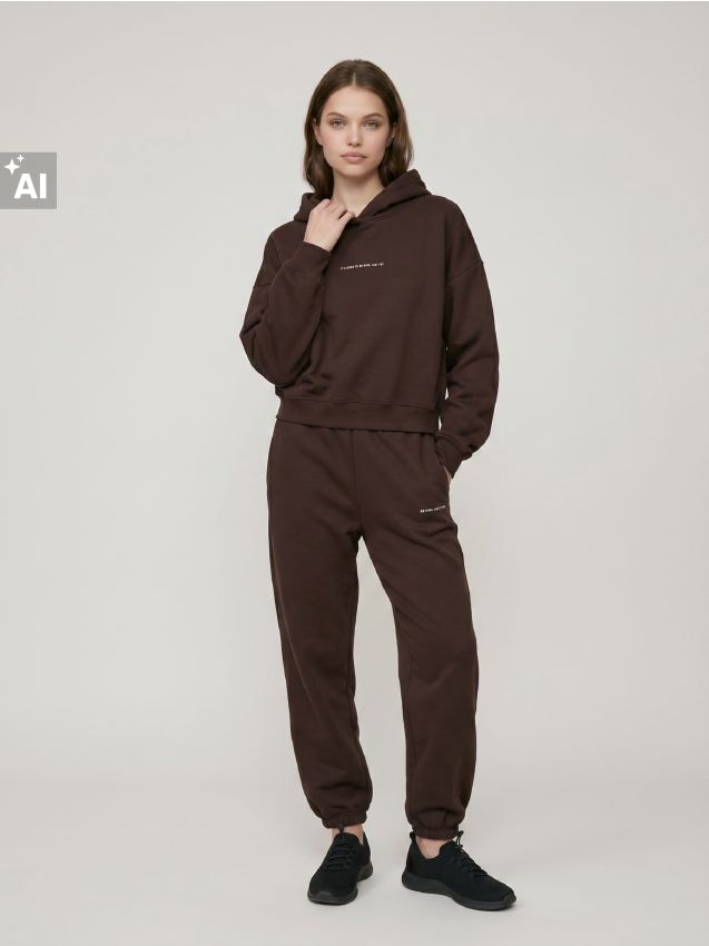 Sinsay - Pantaloni de trening jogger cu inscripție - maro-închis