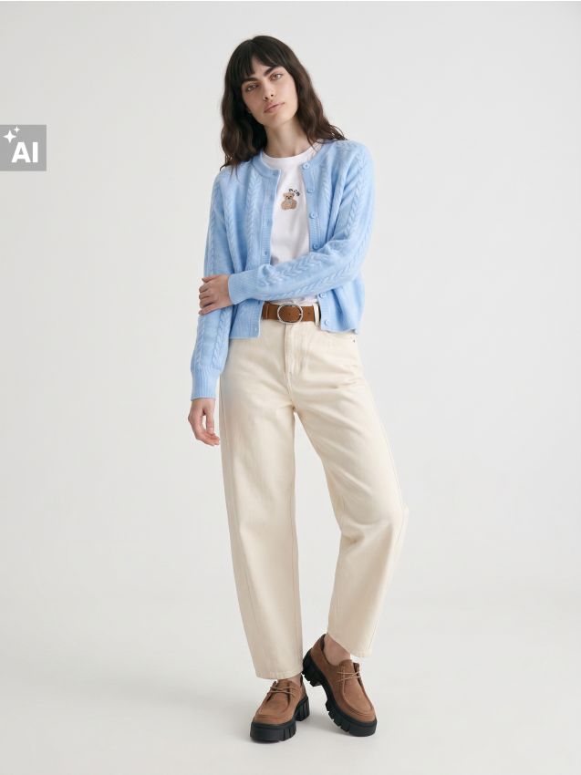 Sinsay - Cardigan cu model împletit, cu amestec de lână - albastru