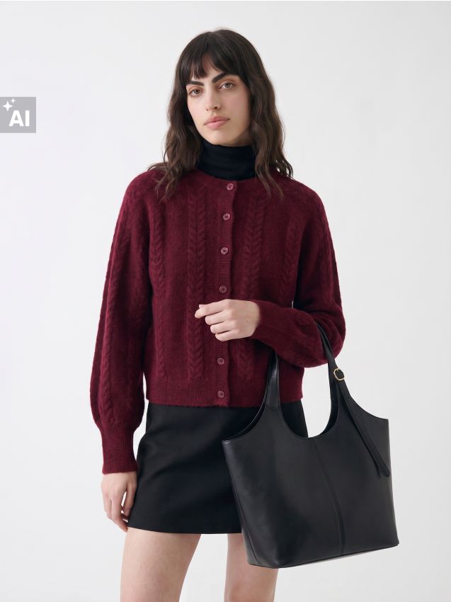 Sinsay - Cardigan cu model împletit, cu amestec de lână - violet-orhidee
