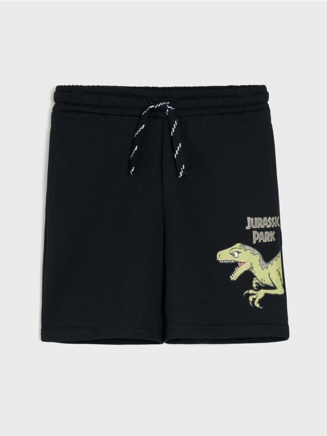 Sinsay - Bawełniane szorty z nadrukiem dinozaura - czarny