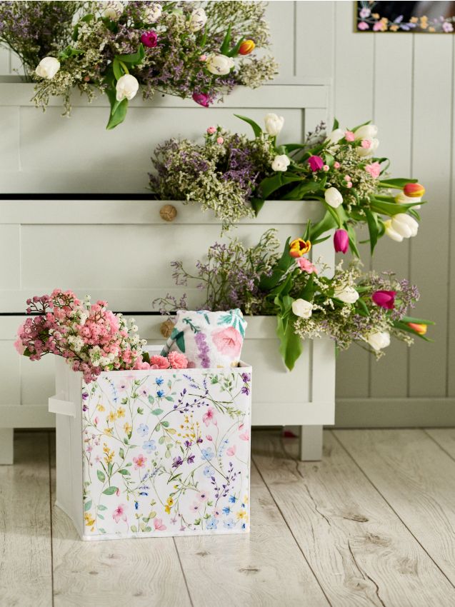 Sinsay - Cutie de depozitare cu motiv floral - alb