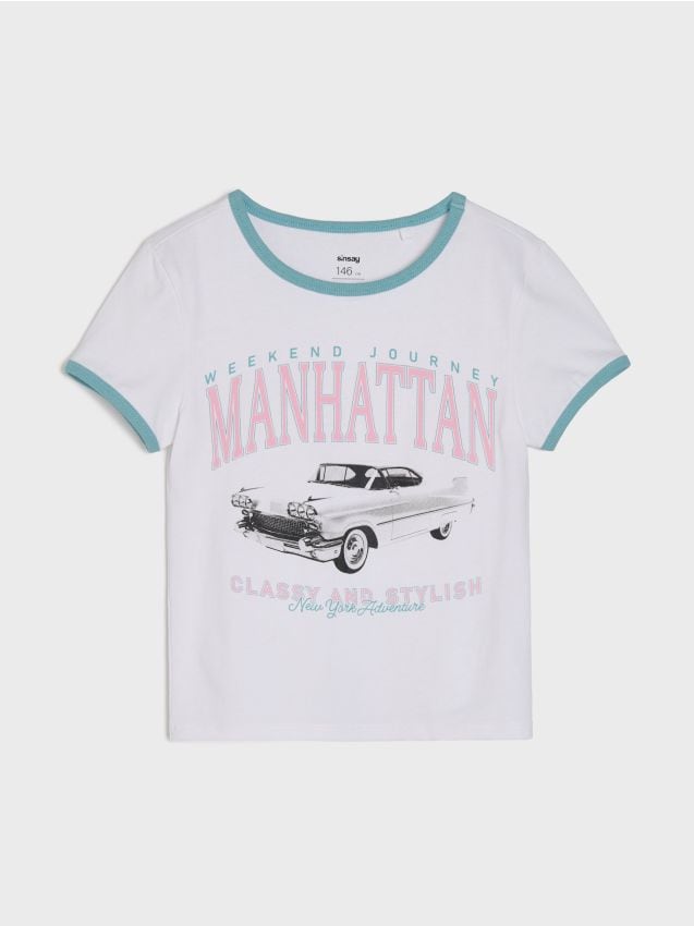 Sinsay - Tricou din bumbac cu inscripție Manhattan - alb