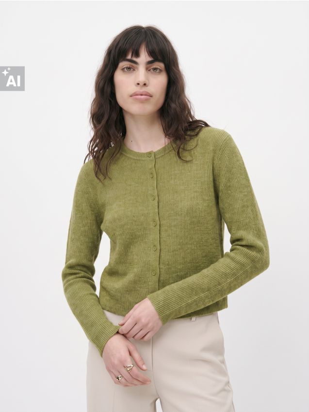 Sinsay - Cardigan clasic regular fit - verde-oliv deschis