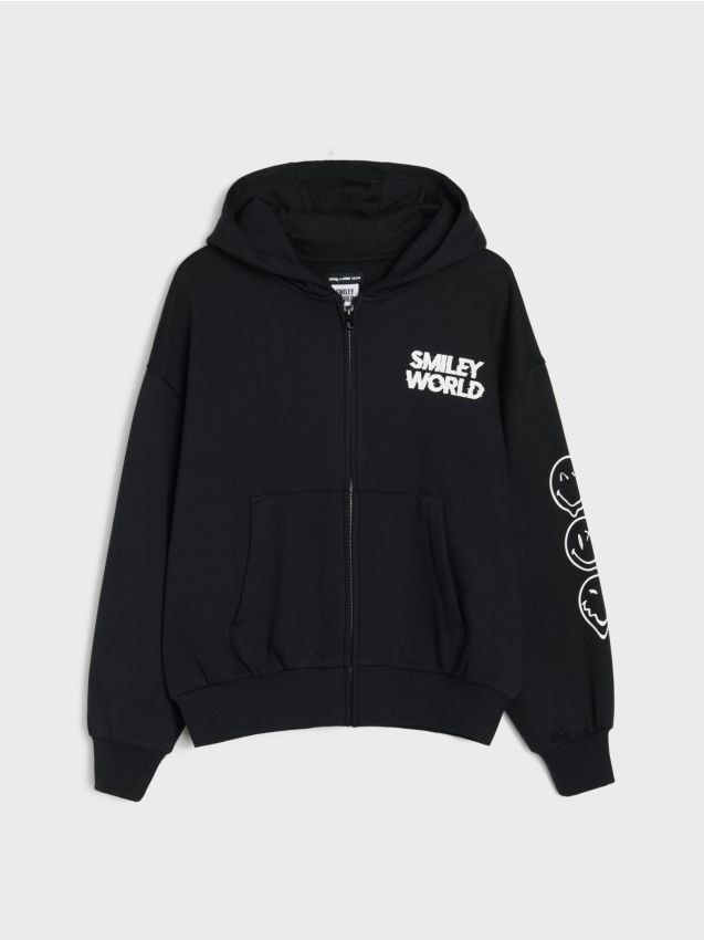 Sinsay - Hanorac din bumbac cu glugă și imprimeu SmileyWorld® - negru
