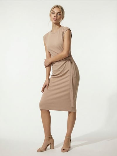 Бавовняна міді сукня з декоративним зав’язуванням та розрізом