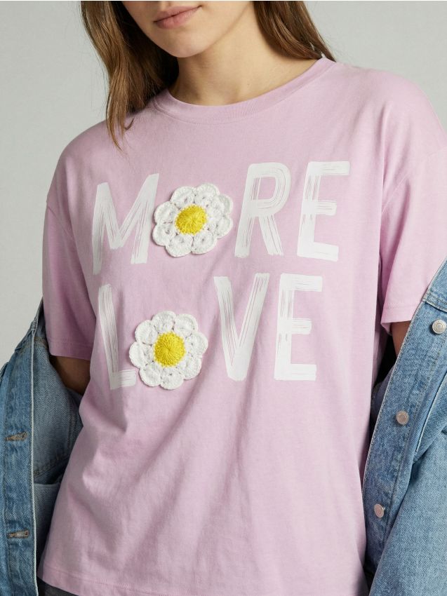 Sinsay - Tricou din bumbac cu aplicație 3D - lavand