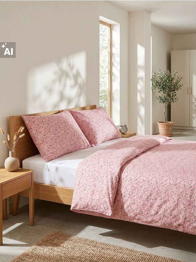 Sinsay - Set de lenjerie de pat cu flori - roz-pudră