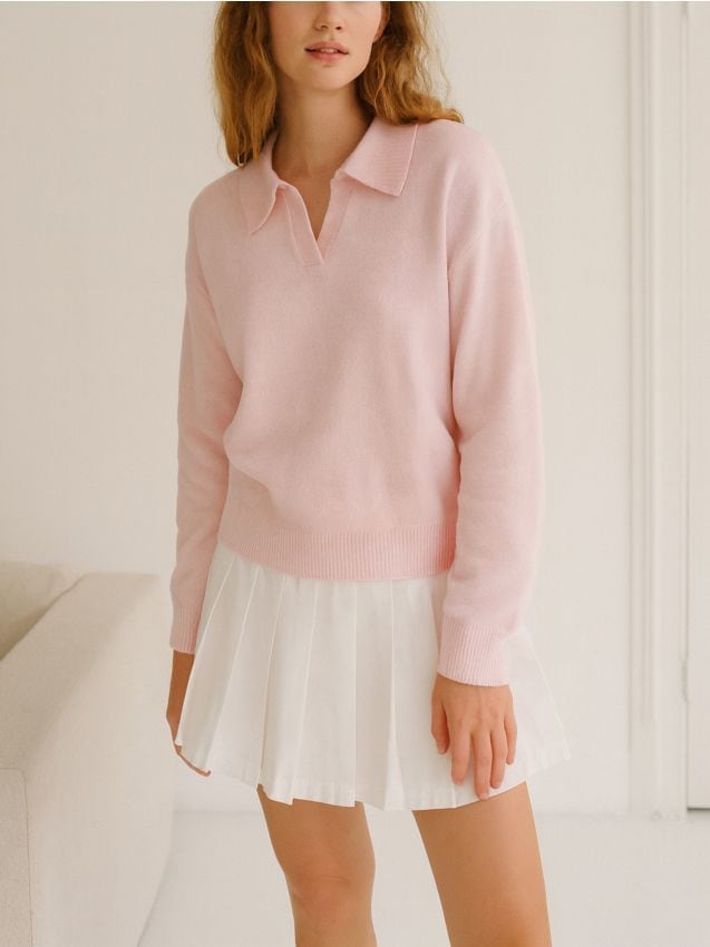Sinsay - Pulover cu guler - roz-pastel
