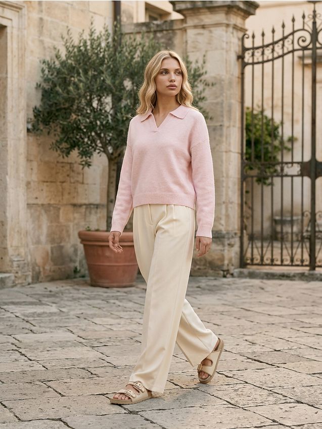 Sinsay - Pulover cu guler - roz-pastel