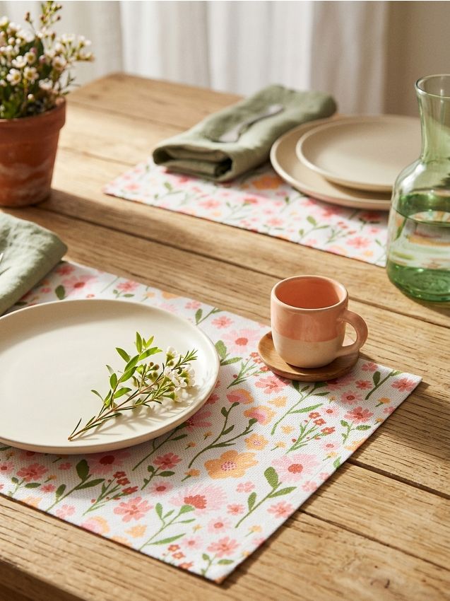 Sinsay - Suporturi de masă cu motiv floral, set de 2 - crem