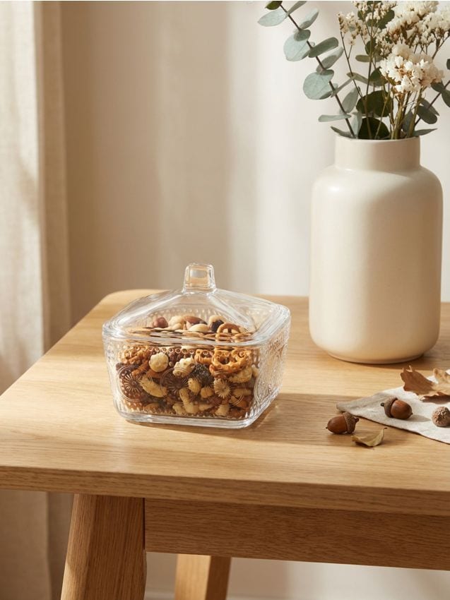 Sinsay - Recipient din sticlă pentru alimente cu capac și model reliefat - clear