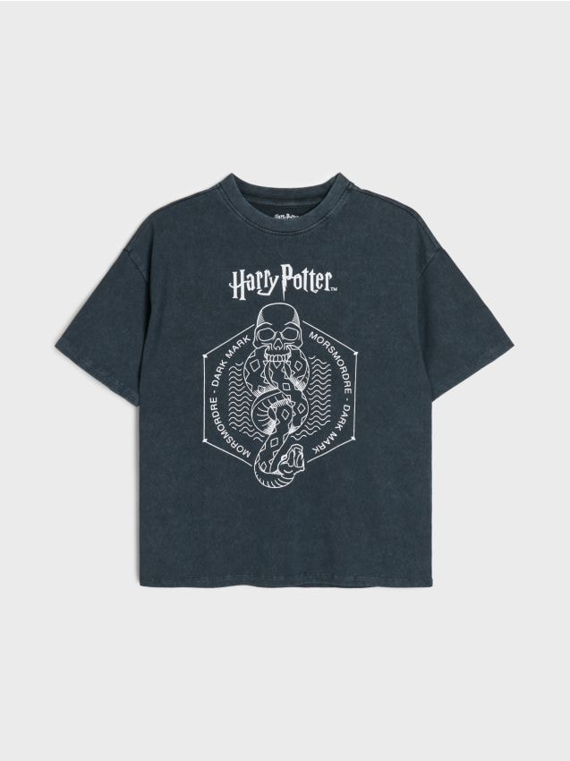 Sinsay - Tricou oversize din bumbac cu imprimeu Harry Potter - negru