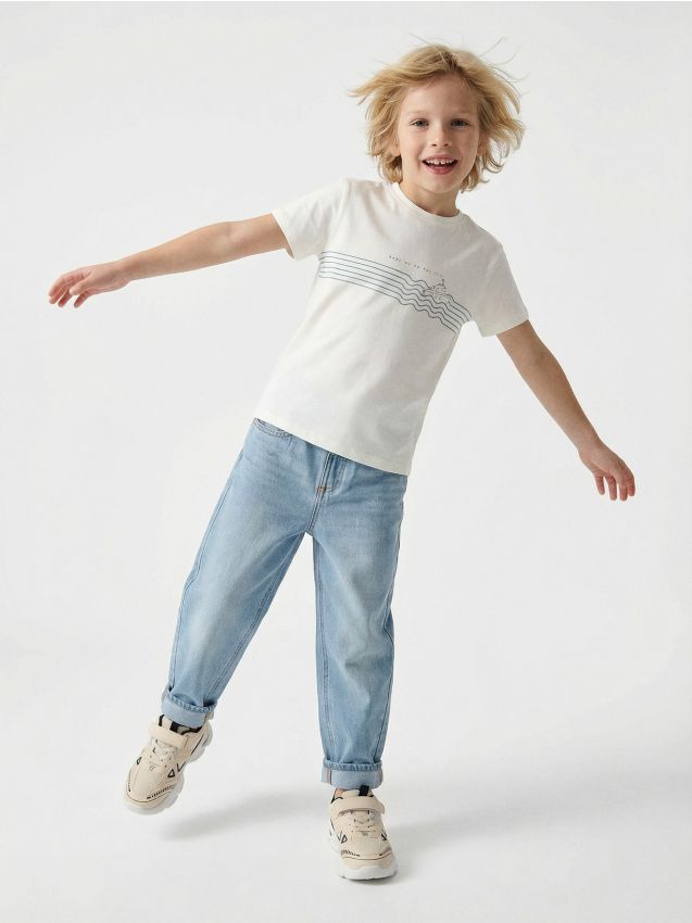 Sinsay - Jeansy straight leg z regulacją w pasie - niebieski