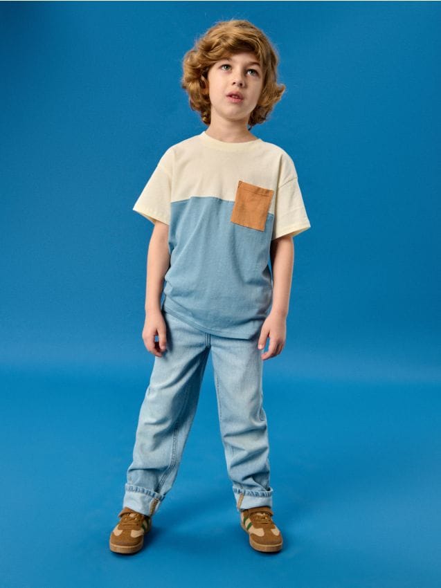 Sinsay - Jeansy straight leg z regulacją w pasie - niebieski