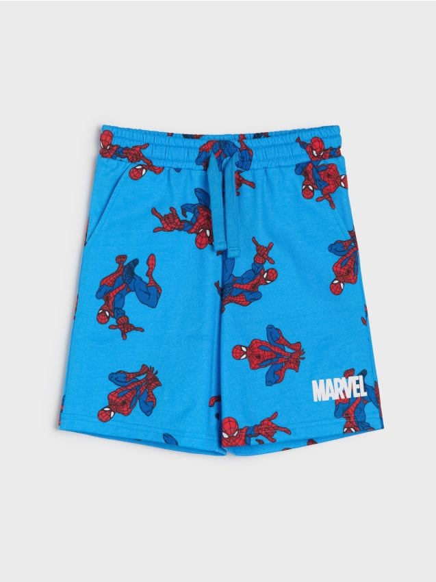 Sinsay - Pantaloni scurți din bumbac, cu imprimeu Spider-Man - albastru