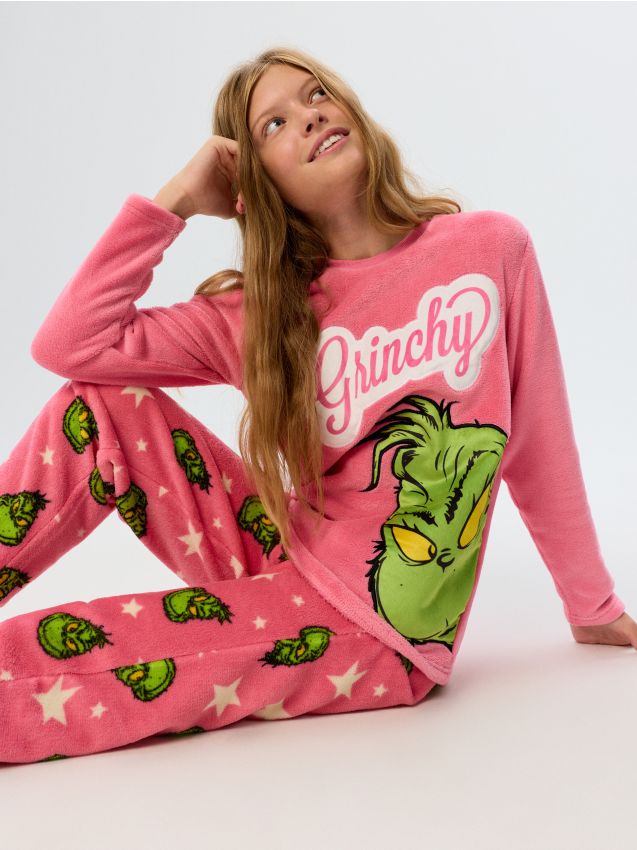 Sinsay - Pijamă din două piese cu motiv de Crăciun Grinch - roz