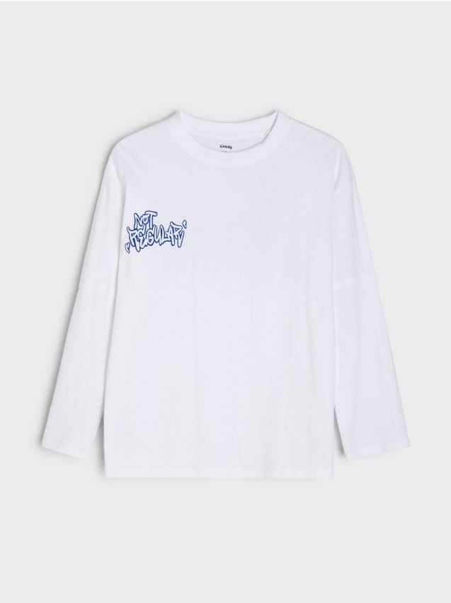 Sinsay - Tricou din bumbac cu două straturi și imprimeu - alb