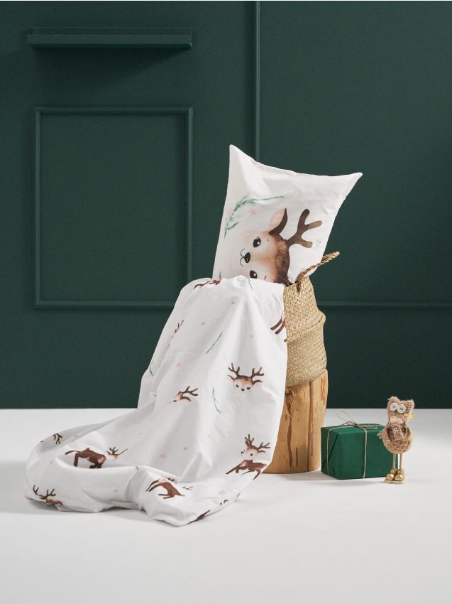 Sinsay - Súprava posteľnej bielizne s motívom sobov - biela