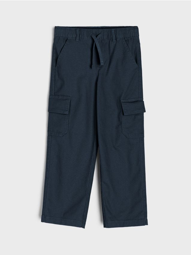 Sinsay - Spodnie straight leg z kieszeniami cargo - granatowy