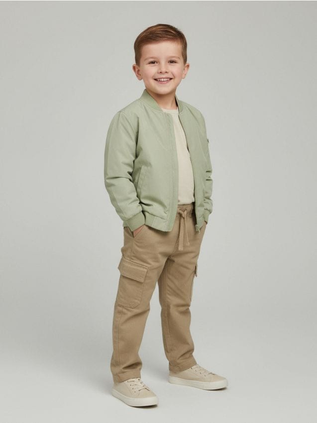 Sinsay - Spodnie straight leg z kieszeniami cargo - beżowy