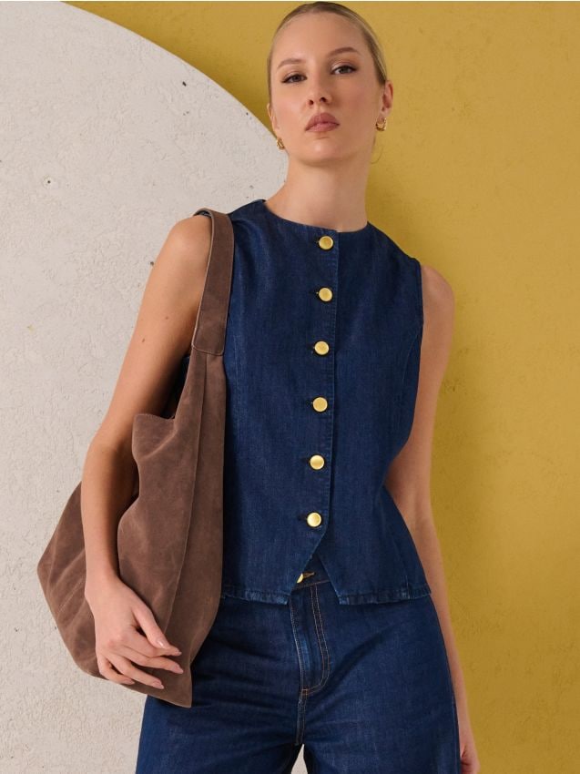 Sinsay - Vestă din denim din lyocell cu adaos de bumbac - albastru metalizat