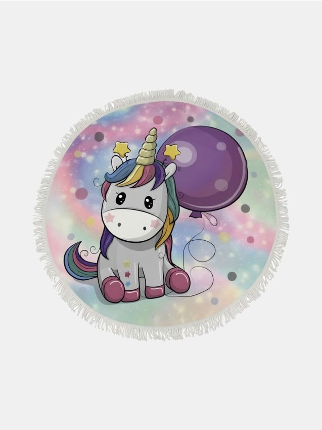 Sinsay - Prosop de plajă rotund cu franjuri și motiv unicorn - mov