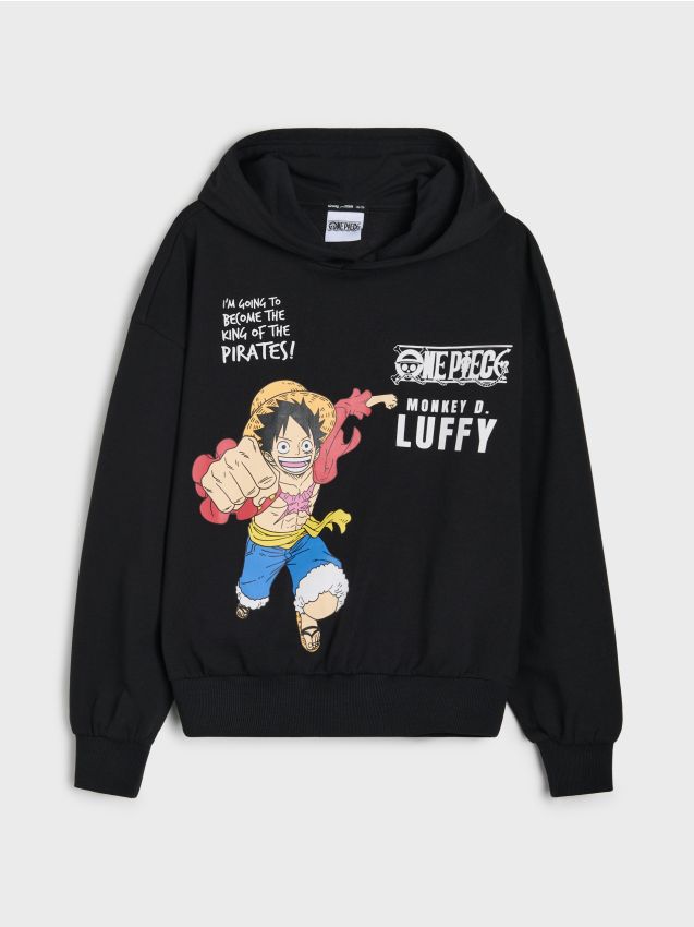 Sinsay - Hanorac oversize cu glugă și imprimeu One Piece - negru