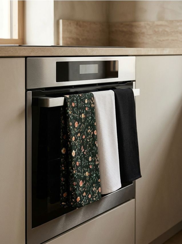 Sinsay - Set de prosoape de bucătărie cu motiv floral, set de 3 - verde-închis