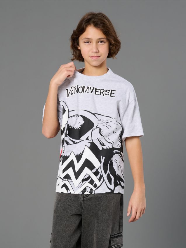 Sinsay - Bawełniana koszulka z krótkim rękawem Venom - szary