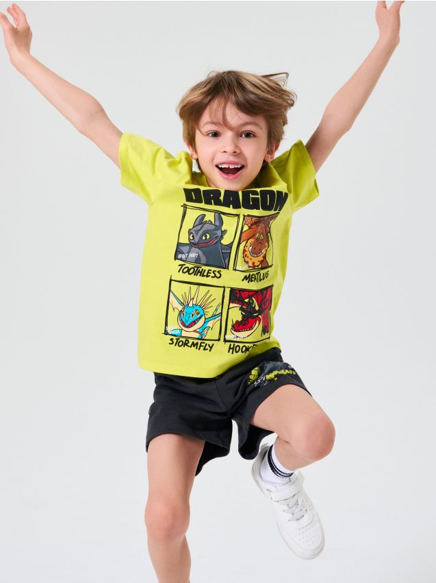 Sinsay - Tricou cu imprimeu How to train your dragon - verde-gălbui