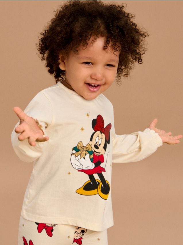 Sinsay - Tricou Minnie Mouse, cu mânecă lungă - crem