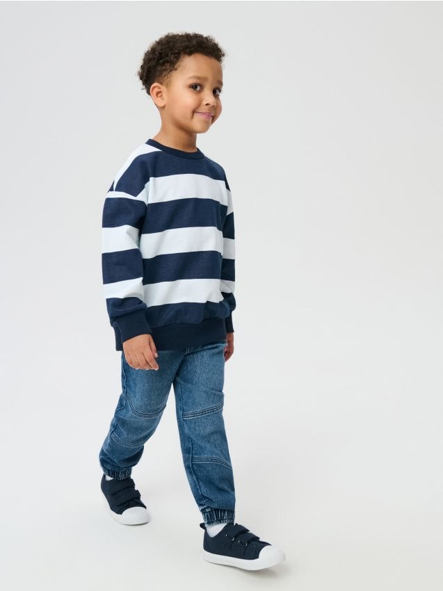 Sinsay - Jeansy jogger z przeszyciami - granatowy