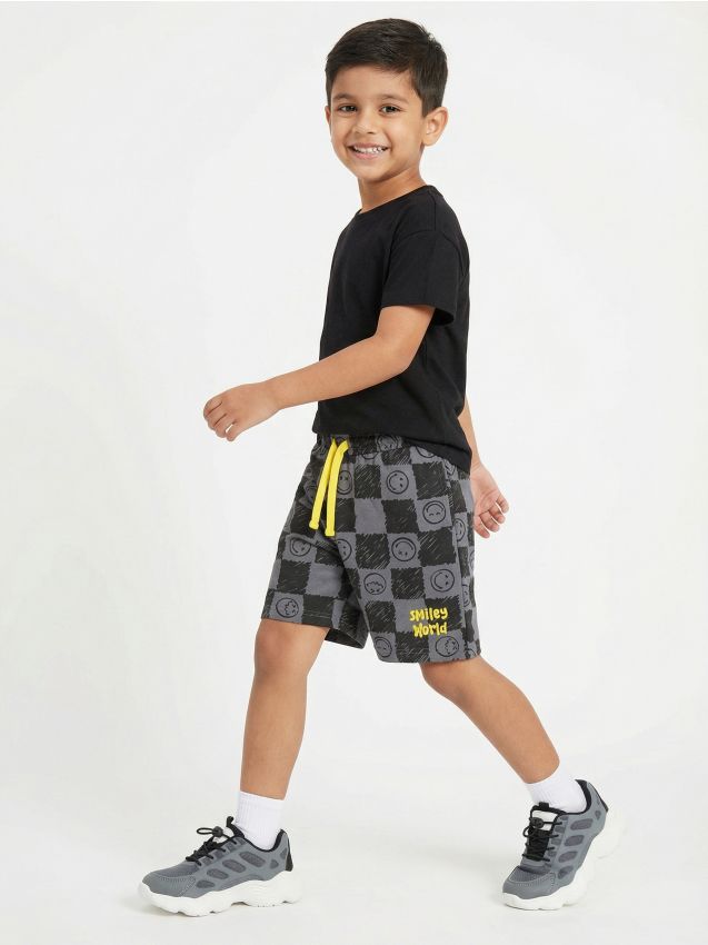 Sinsay - Pantaloni scurți din bumbac, cu imprimeu Smiley World - gri-închis